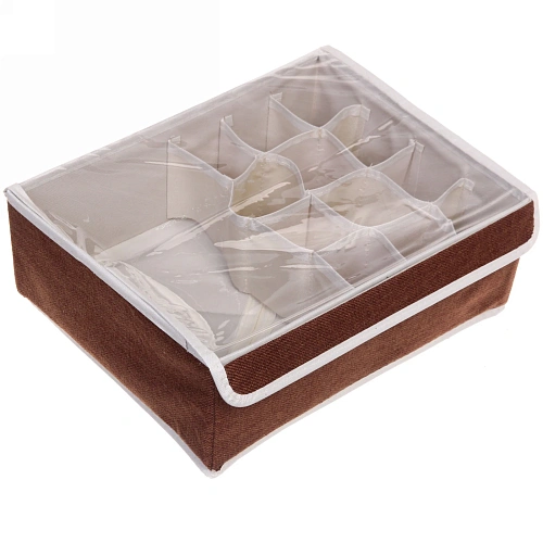 Кофр - органайзер для хранения вещей с прозрачной крышкой "УЮТДОМА", цвет махагон коричневый, 13 отделений, 32*24*12см