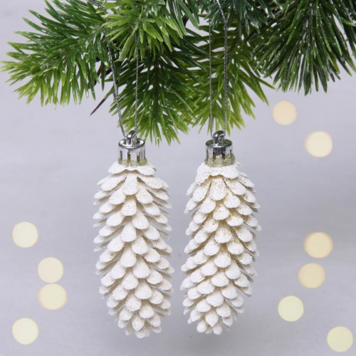 Ёлочные игрушки "Таинственное очарование" Шишки блестящие 9 см (набор 2 шт), белый