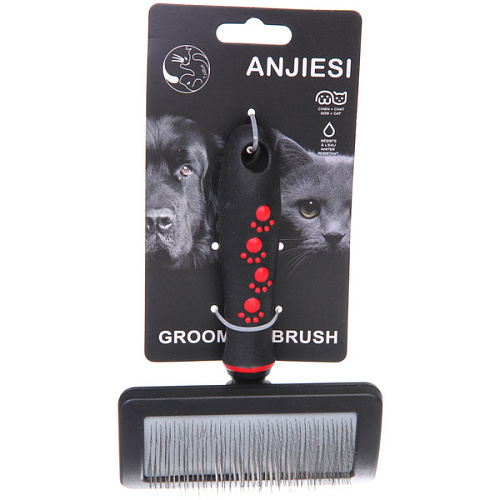 Расческа - пуходерка для животных ПРОФФ - МОЙ БРО, прорезиненная ручка, цвет красныйчерный, 1217,5см _3